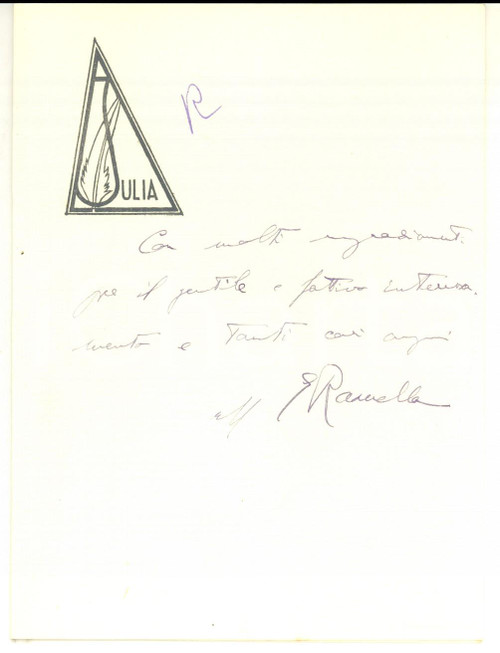 1960 ca Brigata Alpina JULIA Biglietto generale Enrico RAMELLA *Autografo 1960 ca Brigata Alpina JULIA Biglietto generale Enrico RAMELLA *Autografo